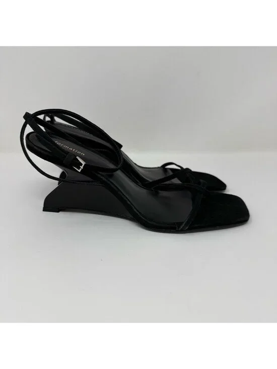 New Reformation Emilia Wedge Sandal Black Sz 7.5 - Picture 4 of 12